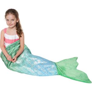 image:imageCatalonia Kids Mermaid Tail Blanket Super Soft Plush Flannel Sleeping Snuggly Blanket for Girls Galaxy Fish Scale Pattern Kids Gift IdeaShiny Green