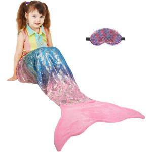 image:imageCatalonia Kids Mermaid Tail Blanket Super Soft Plush Flannel Sleeping Snuggly Blanket for Girls Galaxy Fish Scale Pattern Kids Gift IdeaShiny Rainbow Ombre