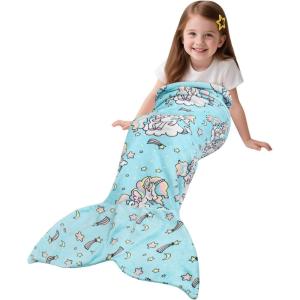 image:imageCatalonia Ultra Soft Mermaid Tail Blanket for Kids Fish Tail Snuggly Blanket Cozy Fleece Mermaid Gift for Girls ToddlersUnicorn Blue