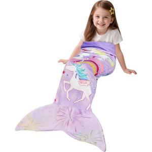 image:imageCatalonia Ultra Soft Mermaid Tail Blanket for Kids Fish Tail Snuggly Blanket Cozy Fleece Mermaid Gift for Girls ToddlersUnicorn Purple