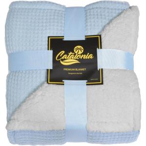 image:imageCatalonia Sherpa Throw BlanketReversible Cozy Knit Waffle PatternLight Blue