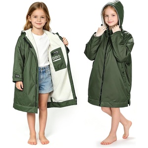 image:imageCatalonia Kids Swim Parka with Hood Waterproof Sherpa Lined Swim Coat with Inner Pocket amp WriteOn Name TagGreen