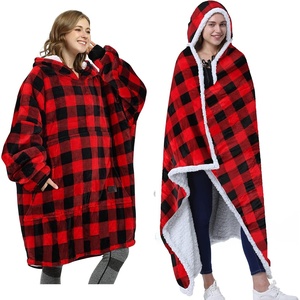 image:imageCatalonia Buffalo Plaid Oversized Hoodie Blanket Hooded Blanket Poncho Wearable Blanket