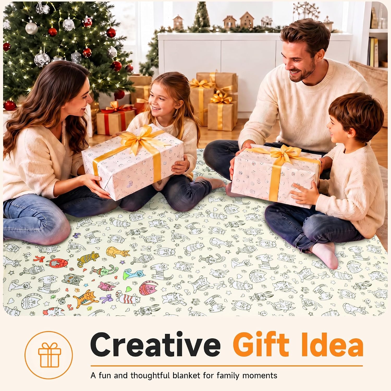 image:imageCatalonia Coloring Blanket for Kids amp Adults Sherpa Throw amp Fabric Markers  Color Your Own Blanket with 15 Markers DIY Activity for Family Fun Relaxation Personalized Gift amp Machine WashableBeige Cat