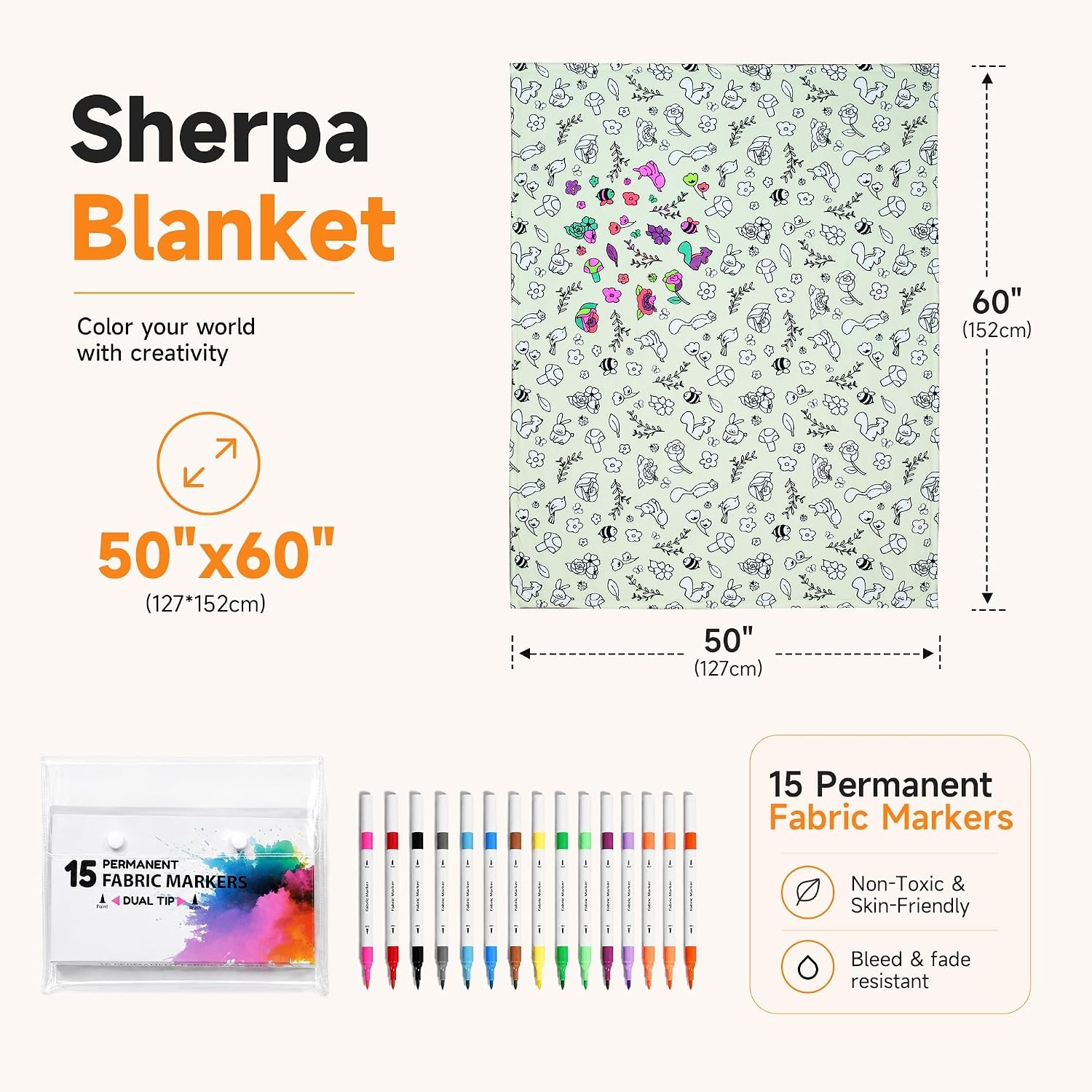 image:imageCatalonia Coloring Blanket for Kids amp Adults Sherpa Throw amp Fabric Markers  Color Your Own Blanket with 15 Markers DIY Activity for Family Fun Relaxation Personalized Gift amp Machine WashableGreen Woodland Animals