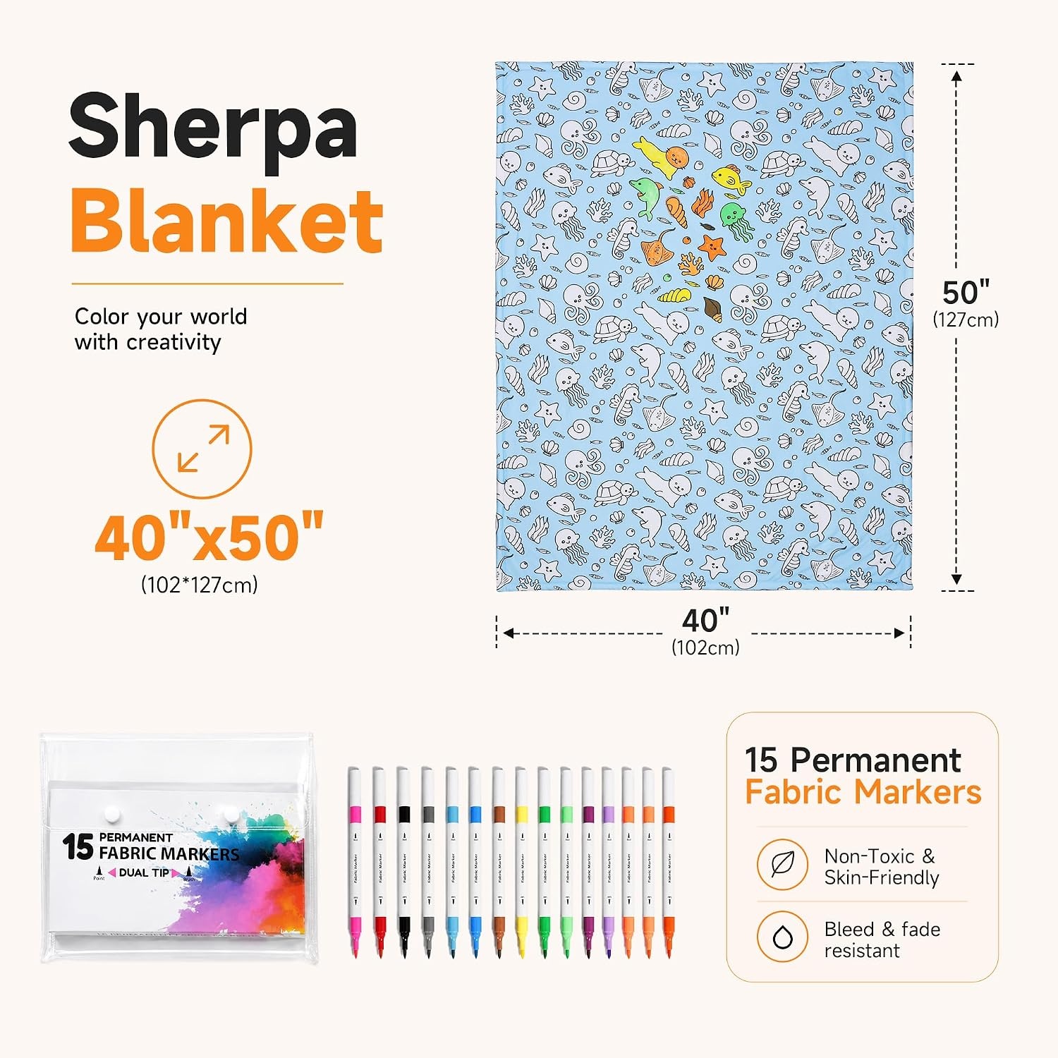 image:imageCatalonia Coloring Blanket for Kids amp Adults Sherpa Throw amp Fabric Markers  Color Your Own Blanket with 15 Markers DIY Activity for Family Fun Relaxation Personalized Gift amp Machine WashableBlue Ocean