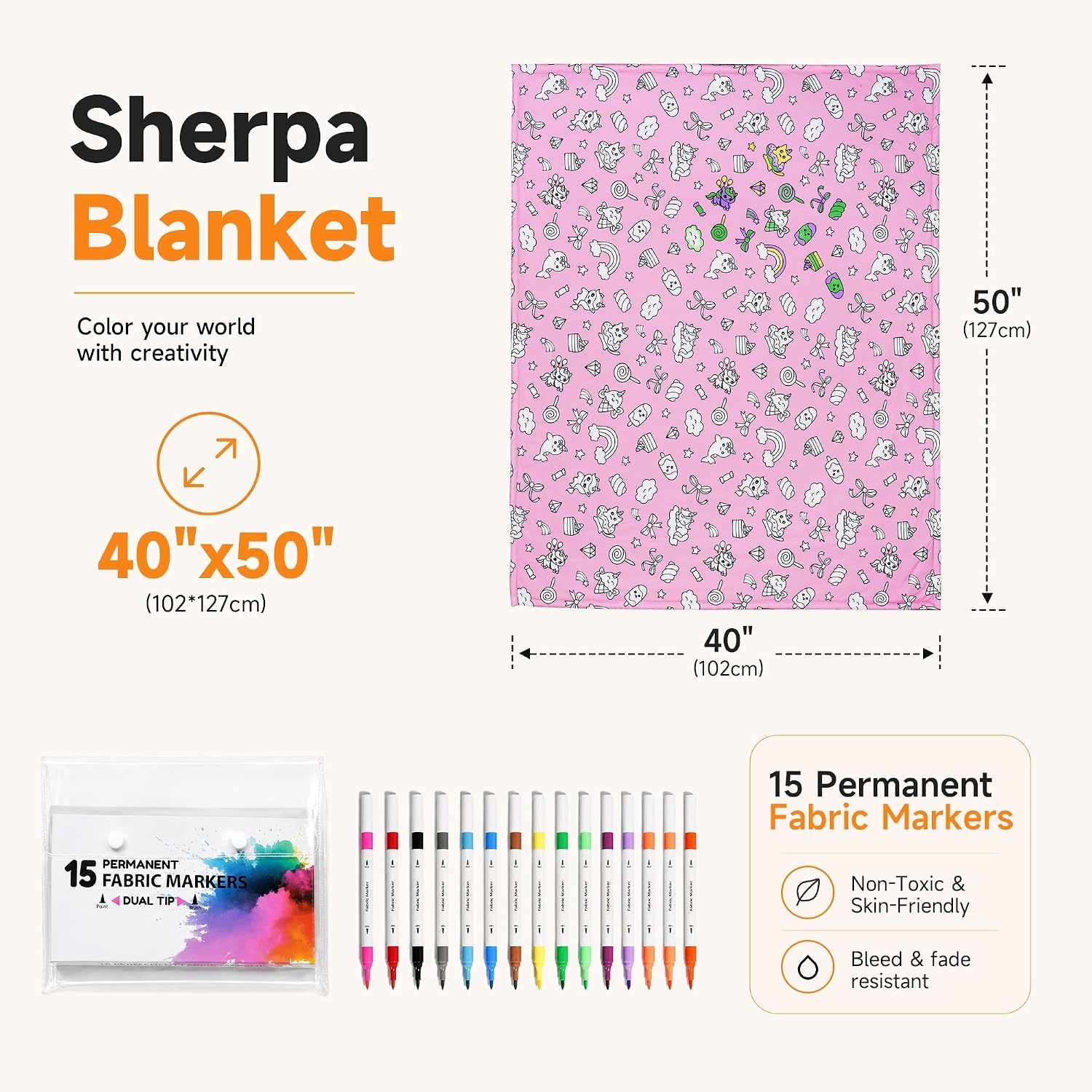 image:imageCatalonia Coloring Blanket for Kids amp Adults Sherpa Throw amp Fabric Markers  Color Your Own Blanket with 15 Markers DIY Activity for Family Fun Relaxation Personalized Gift amp Machine WashablePink Fantasy Cartoon