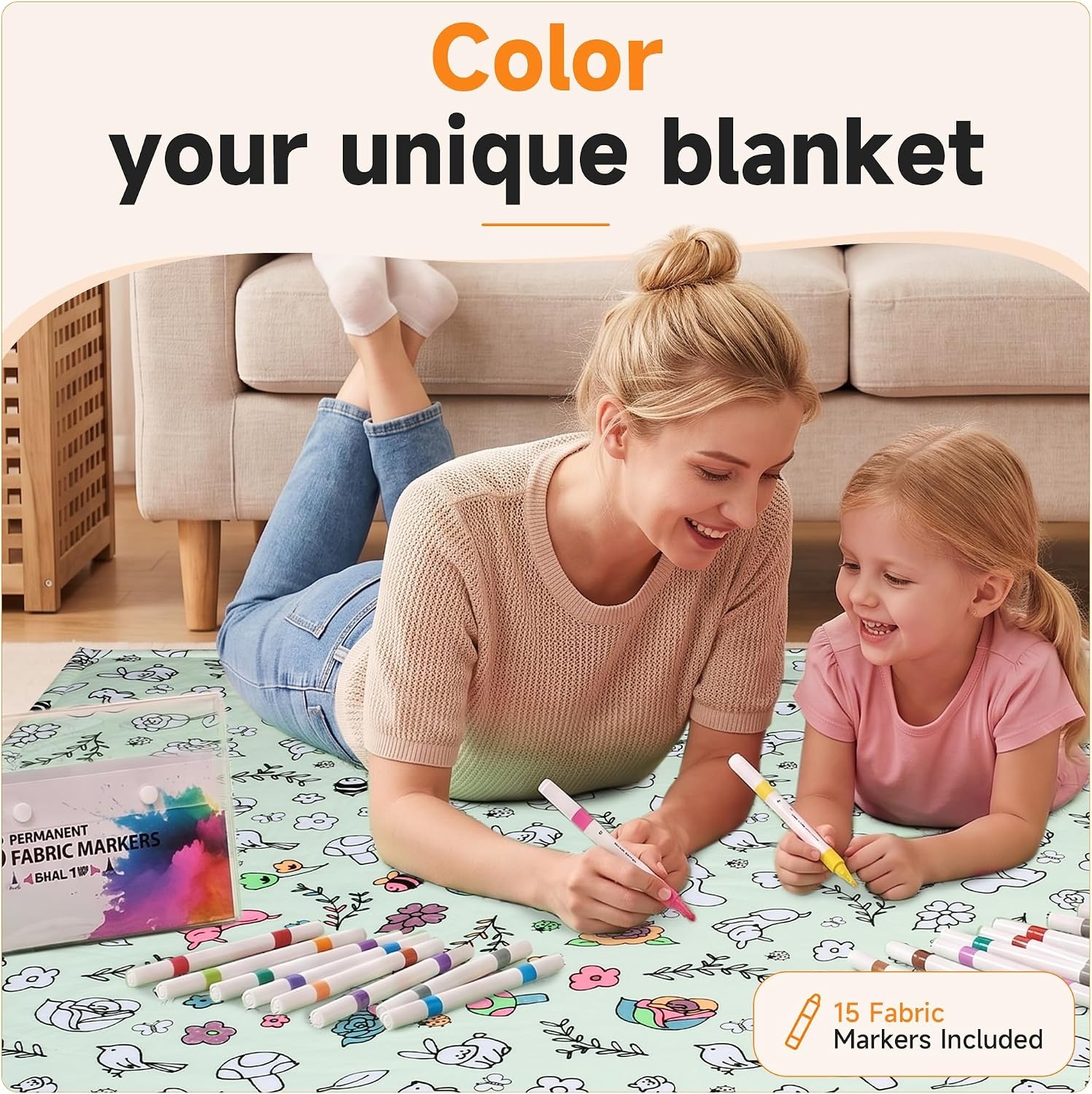 image:imageCatalonia Coloring Blanket for Kids amp Adults Sherpa Throw amp Fabric Markers  Color Your Own Blanket with 15 Markers DIY Activity for Family Fun Relaxation Personalized Gift amp Machine WashableGreen Woodland Animals