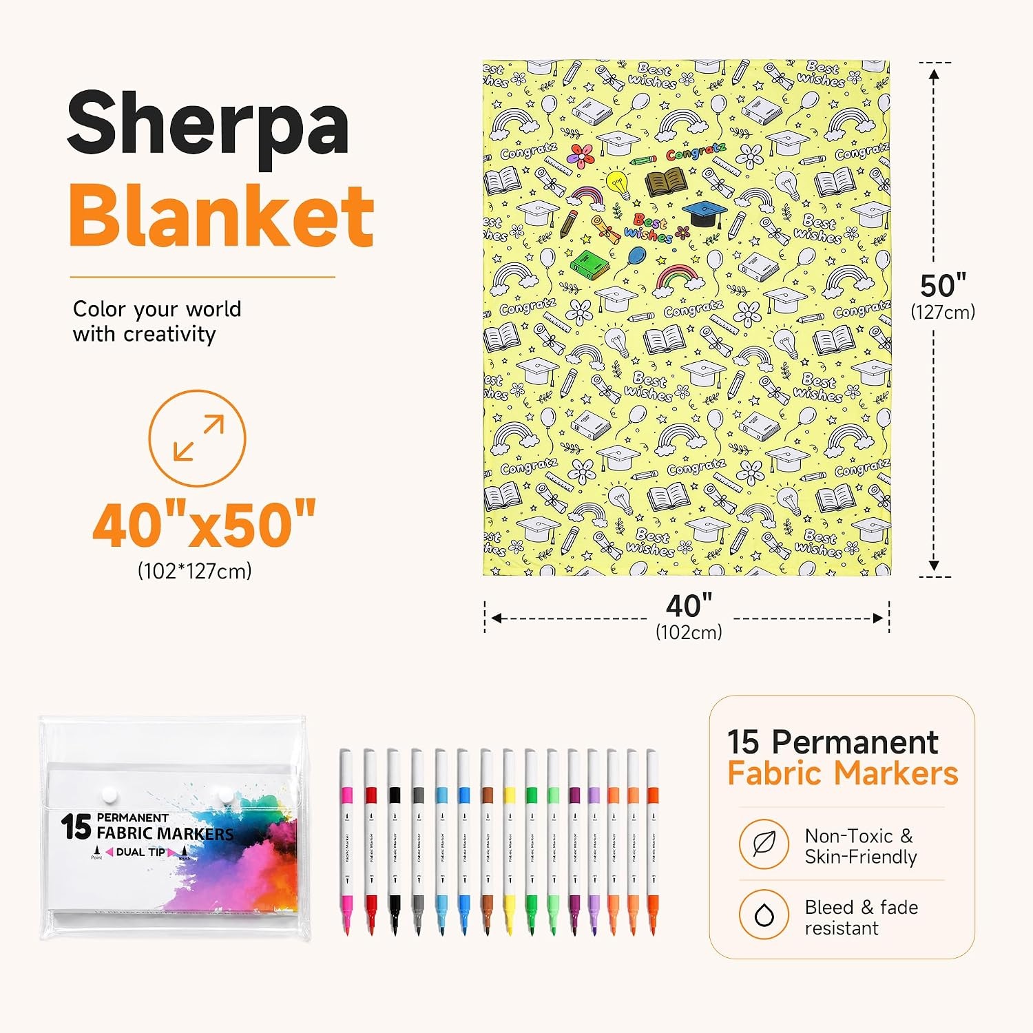 image:imageCatalonia Coloring Blanket for Kids amp Adults Sherpa Throw amp Fabric Markers  Color Your Own Blanket with 15 Markers DIY Activity for Family Fun Relaxation Personalized Gift amp Machine WashableYellow Graduation Season