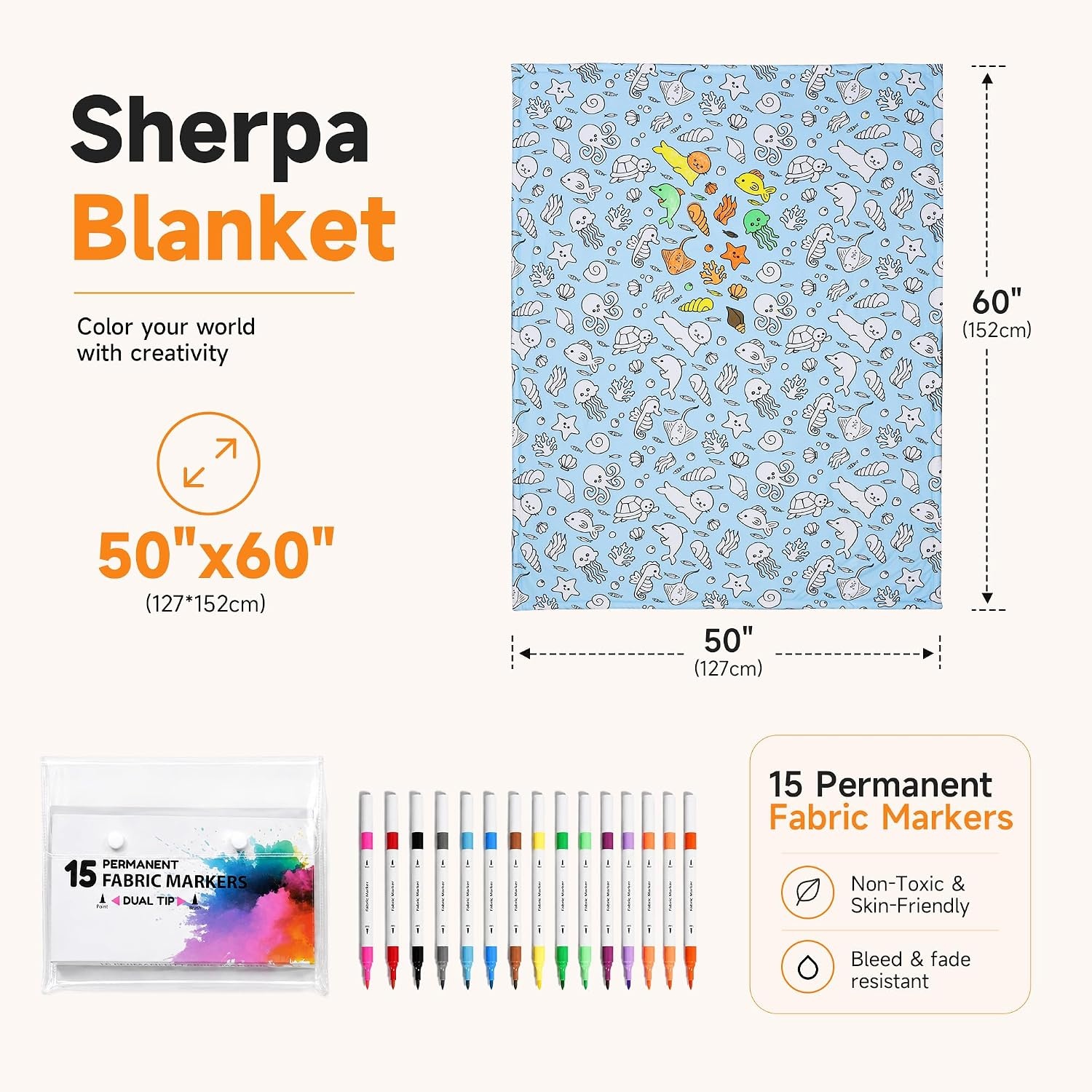 image:imageCatalonia Coloring Blanket for Kids amp Adults Sherpa Throw amp Fabric Markers  Color Your Own Blanket with 15 Markers DIY Activity for Family Fun Relaxation Personalized Gift amp Machine WashableBlue Ocean