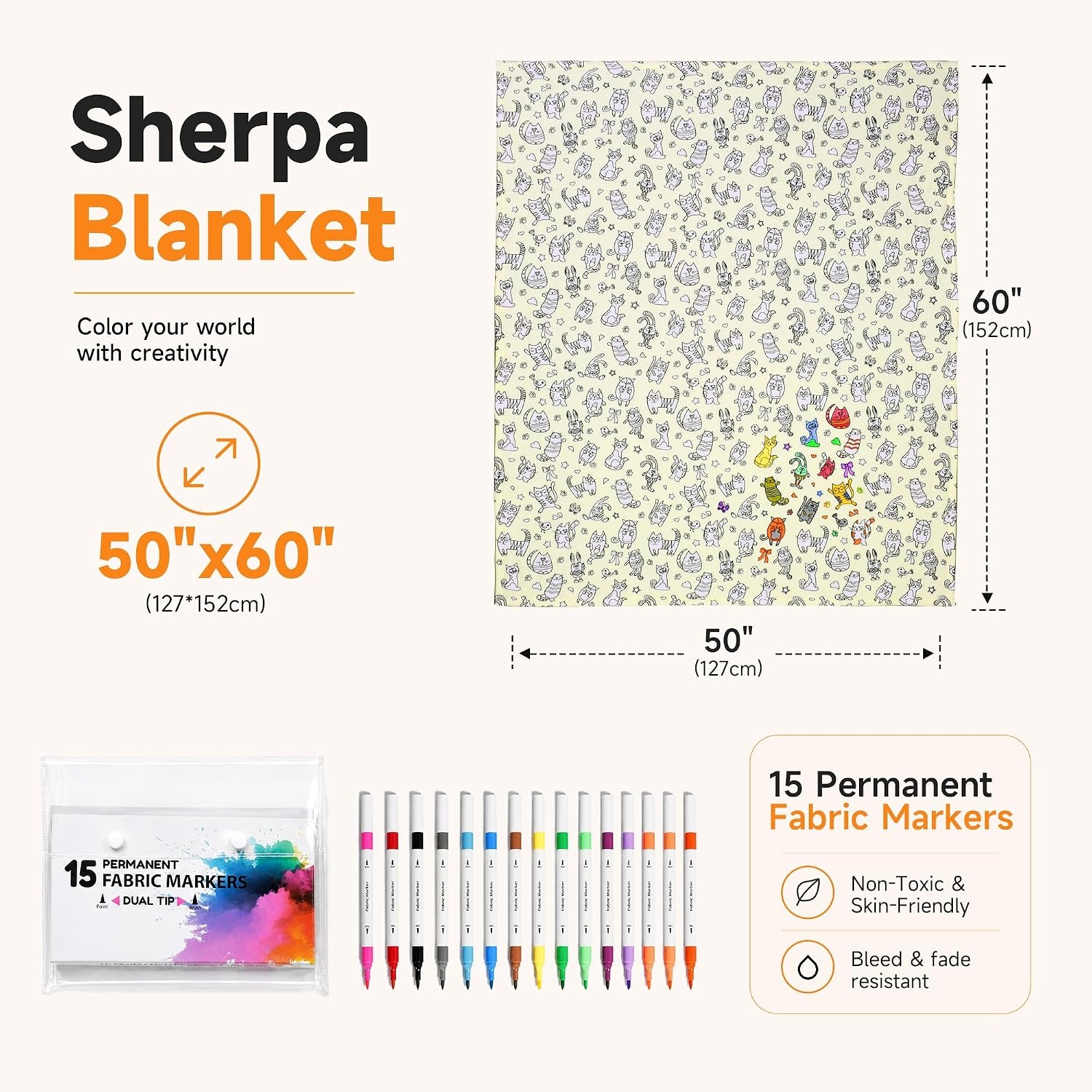 image:imageCatalonia Coloring Blanket for Kids amp Adults Sherpa Throw amp Fabric Markers  Color Your Own Blanket with 15 Markers DIY Activity for Family Fun Relaxation Personalized Gift amp Machine WashableBeige Cat
