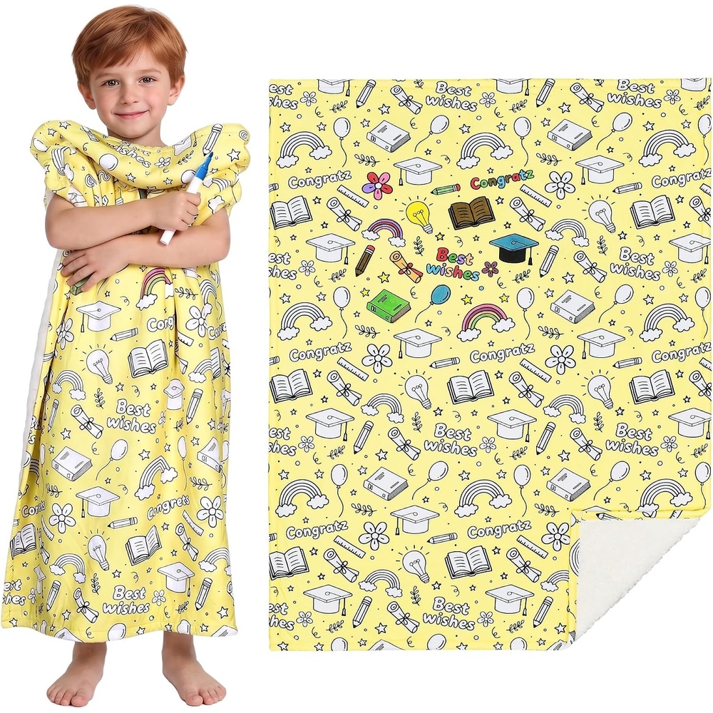 image:imageCatalonia Coloring Blanket for Kids amp Adults Sherpa Throw amp Fabric Markers  Color Your Own Blanket with 15 Markers DIY Activity for Family Fun Relaxation Personalized Gift amp Machine WashableYellow Graduation Season