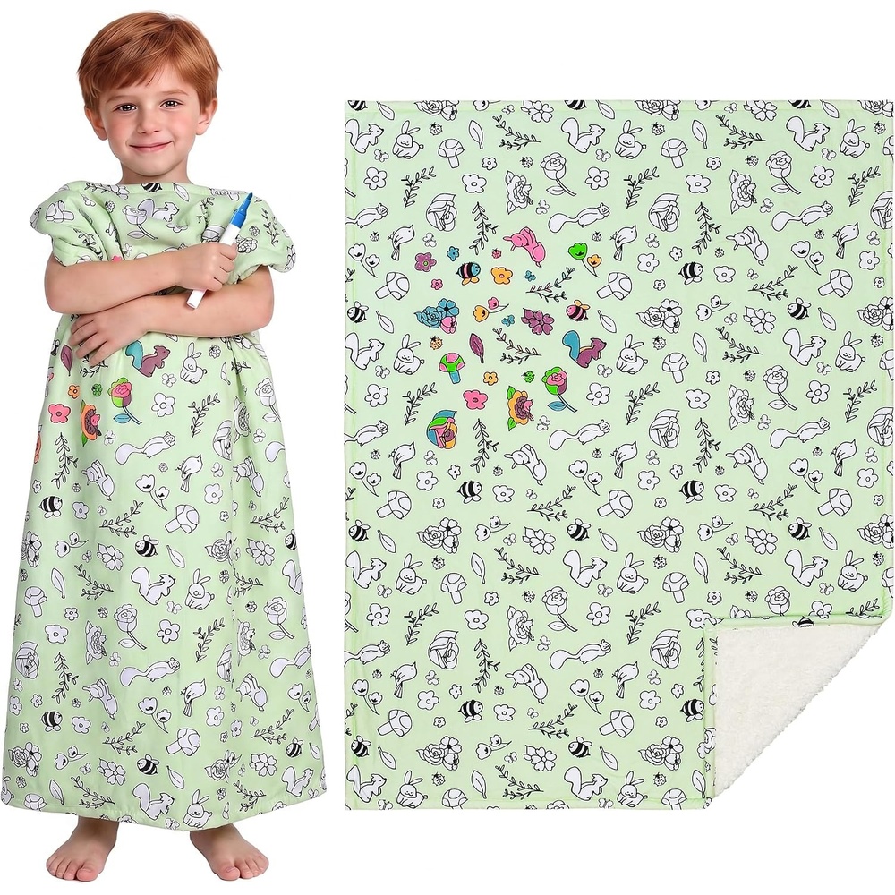 image:imageCatalonia Coloring Blanket for Kids amp Adults Sherpa Throw amp Fabric Markers  Color Your Own Blanket with 15 Markers DIY Activity for Family Fun Relaxation Personalized Gift amp Machine WashableGreen Woodland Animals