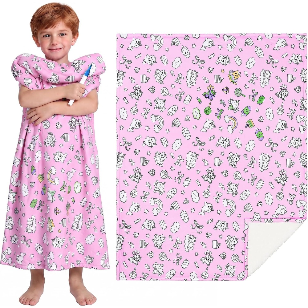 image:imageCatalonia Coloring Blanket for Kids amp Adults Sherpa Throw amp Fabric Markers  Color Your Own Blanket with 15 Markers DIY Activity for Family Fun Relaxation Personalized Gift amp Machine WashablePink Fantasy Cartoon