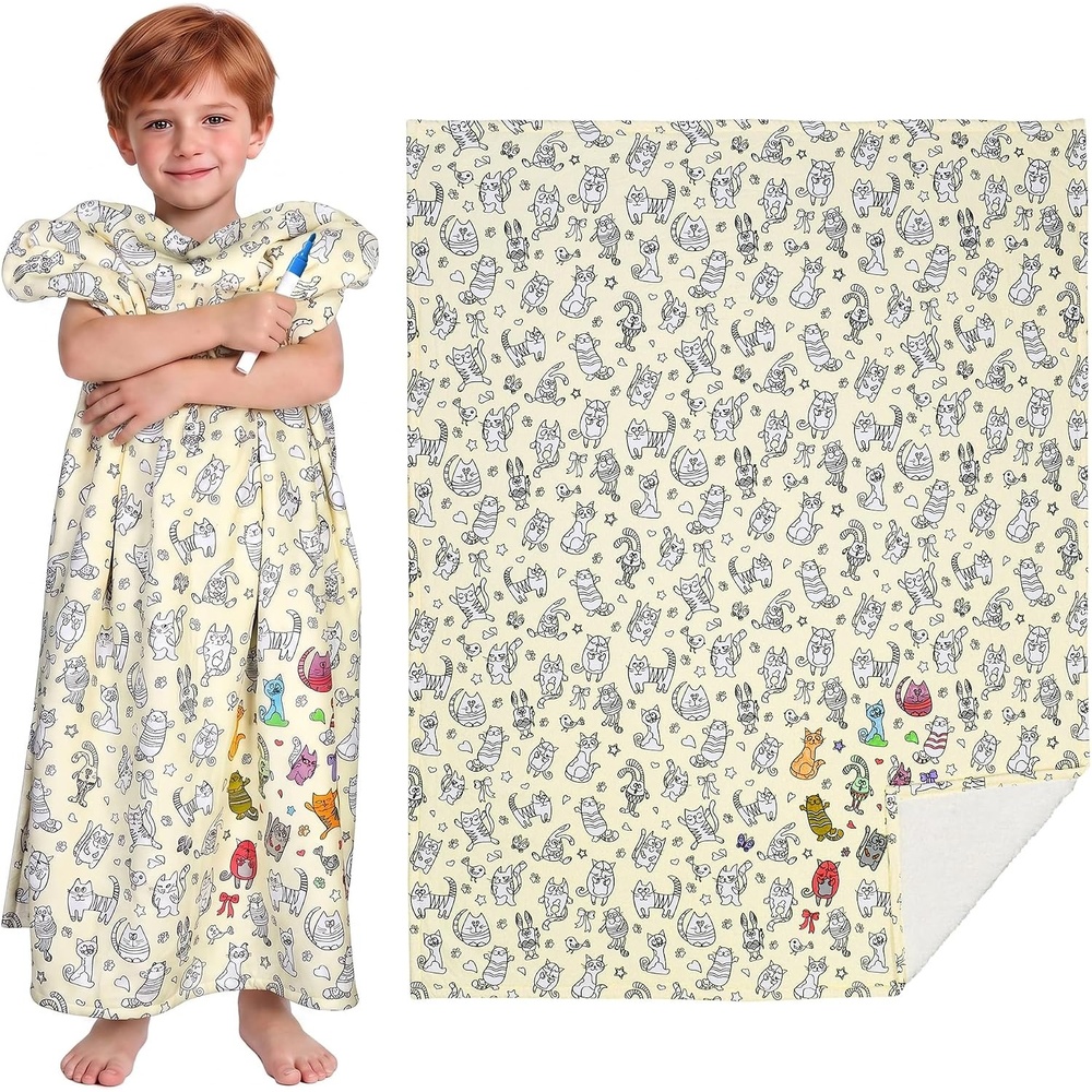 image:imageCatalonia Coloring Blanket for Kids amp Adults Sherpa Throw amp Fabric Markers  Color Your Own Blanket with 15 Markers DIY Activity for Family Fun Relaxation Personalized Gift amp Machine WashableBeige Cat