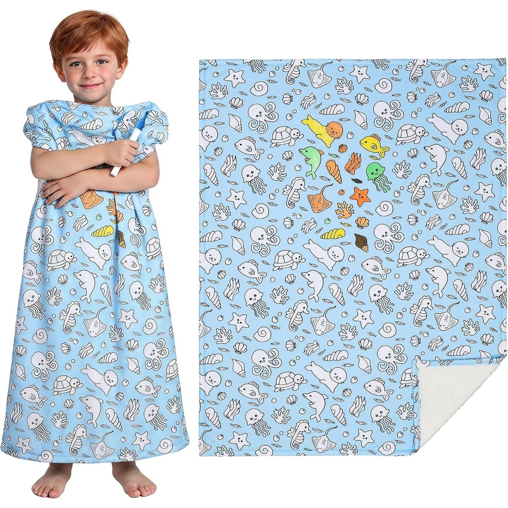 image:imageCatalonia Coloring Blanket for Kids amp Adults Sherpa Throw amp Fabric Markers  Color Your Own Blanket with 15 Markers DIY Activity for Family Fun Relaxation Personalized Gift amp Machine WashableBlue Ocean
