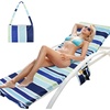image:imageCatalonia Lounge Chair Towel Cover with Fitted Top Pocket Large Quick Dry Beach Chair Covers No Sliding Chaise Cover Towel for Outdoor Travel Pool Patio Sunbathing 78 x 31 inch Mint Green StripeMulticolor Stripe