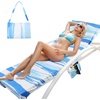 image:imageCatalonia Lounge Chair Towel Cover with Fitted Top Pocket Large Quick Dry Beach Chair Covers No Sliding Chaise Cover Towel for Outdoor Travel Pool Patio Sunbathing 78 x 31 inch Mint Green StripeBlue Waves