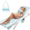 image:imageCatalonia Lounge Chair Towel Cover with Fitted Top Pocket Large Quick Dry Beach Chair Covers No Sliding Chaise Cover Towel for Outdoor Travel Pool Patio Sunbathing 78 x 31 inch Mint Green StripeMint Green Stripe