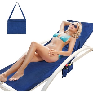 image:imageCatalonia Lounge Chair Towel Cover with Fitted Top Pocket Large Quick Dry Beach Chair Covers No Sliding Chaise Cover Towel for Outdoor Travel Pool Patio Sunbathing 78 x 31 inch Mint Green StripeNavy