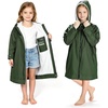 image:imageCatalonia Kids Waterproof Swim Parka with Hood SherpaLined Changing Robe  CoverUp with TwoWay Zip Inner Pocket with WriteOn Name Tag for Swimming Surfing Other Water Sports at the Pool or BeachGreen