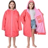 image:imageCatalonia Kids Waterproof Swim Parka with Hood SherpaLined Changing Robe  CoverUp with TwoWay Zip Inner Pocket with WriteOn Name Tag for Swimming Surfing Other Water Sports at the Pool or BeachHot Pink