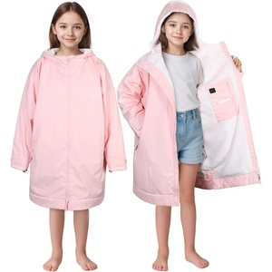 image:imageCatalonia Kids Waterproof Swim Parka with Hood SherpaLined Changing Robe  CoverUp with TwoWay Zip Inner Pocket with WriteOn Name Tag for Swimming Surfing Other Water Sports at the Pool or BeachPink