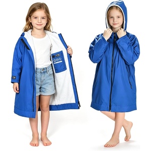 image:imageCatalonia Kids Waterproof Swim Parka with Hood SherpaLined Changing Robe  CoverUp with TwoWay Zip Inner Pocket with WriteOn Name Tag for Swimming Surfing Other Water Sports at the Pool or BeachBlue