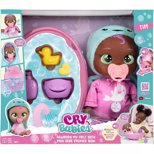 Cry Babies Newborn My First Bath Tiff  Interactive Baby Doll Bathtub Set with 20 Baby Sounds Girls ampamp Kids Age 18M and Up