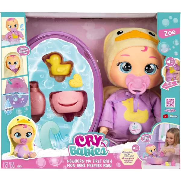 Cry Babies Newborn My First Bath Zoe  Interactive Baby Doll Bathtub Set with 20 Baby Sounds Girls ampamp Kids Age 18M and Up