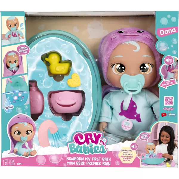 Cry Babies Newborn My First Bath Zoe  Interactive Baby Doll Bathtub Set with 20 Baby Sounds Girls  Kids Age 18M and UpDana