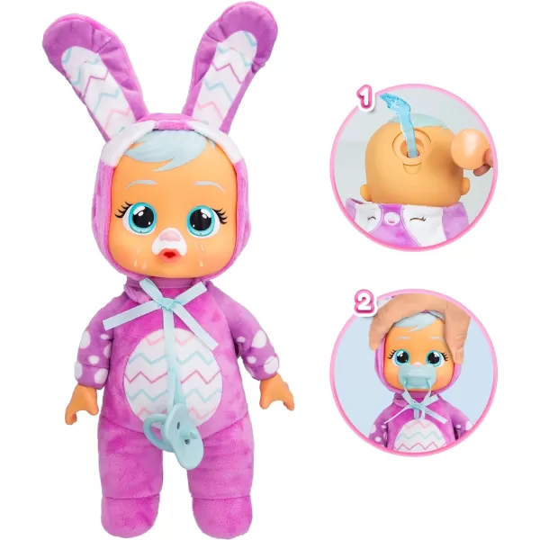 Cry Babies Tiny Cuddles Bunnies Lola  9 inch Baby Doll Cries Real Tears Pink Bunny Themed PajamasLily