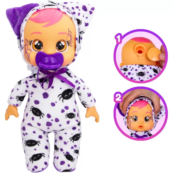 Cry Babies Tiny Cuddles Halloween Blair  9 Baby Dolls Cries Real Tears Purple and Blue Witch Themed PajamasDotty