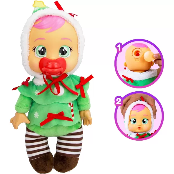 Cry Babies Tiny Cuddles Christmas Holly  9 Baby Dolls Cries Real Tears White Snowman Themed PajamasNoelle