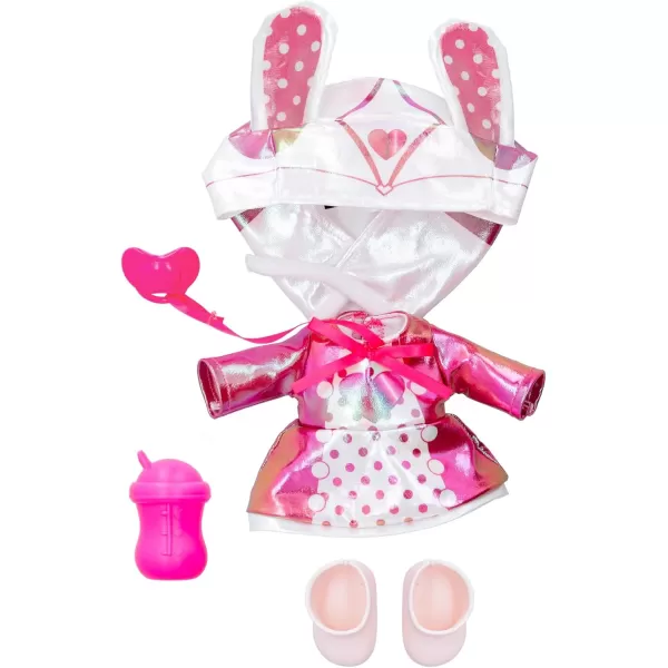 Cry Babies Stars Coney 12quot Baby Doll  Pink and White Shiny Iridescent Dress with Bunny Themed Hoodie for Girls and Kids 18M and Up