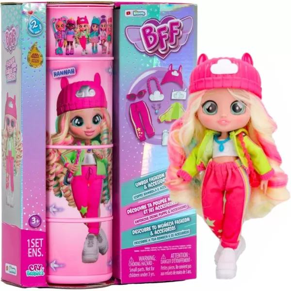 Cry Babies BFF Hannah Fashion Doll with 9 Surprises Including Outfit and Accessories for Fashion Toy Girls and Boys Ages 4 and Up 78 Inch Doll Multicolor