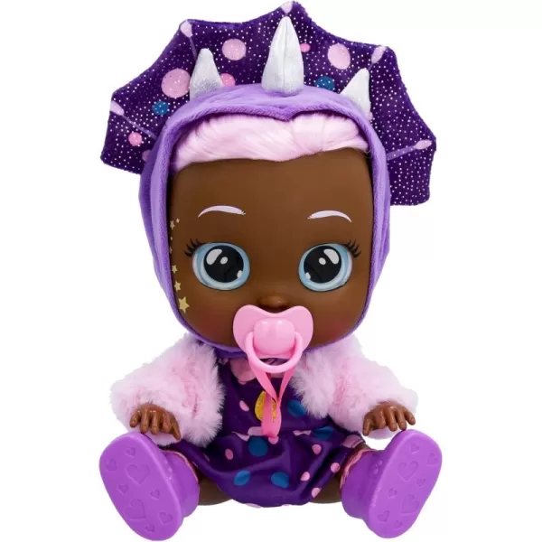 Cry Babies Dressy Fantasy Phoebe  12quot Baby Doll Polka Dot Purple Dress with Pink Fuzzy Jacket and Dino Themed Hoodie for Girls and Boys Ages 18M and Up