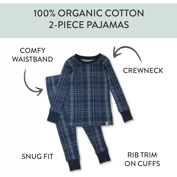 HonestBaby Multipack 2Piece Pajamas Sleepwear PJs 100 Organic Cotton for Infant Baby and Toddler Boys UnisexBlue Plaid