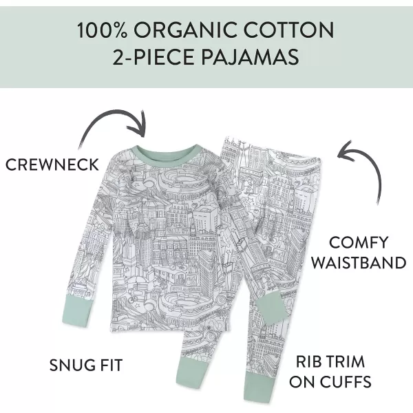 HonestBaby Multipack 2Piece Pajamas Sleepwear PJs 100 Organic Cotton for Infant Baby and Toddler Boys UnisexCityscape Ny