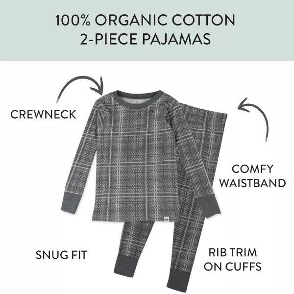 HonestBaby Multipack 2Piece Pajamas Sleepwear PJs 100 Organic Cotton for Infant Baby and Toddler Boys UnisexGrey Plaid