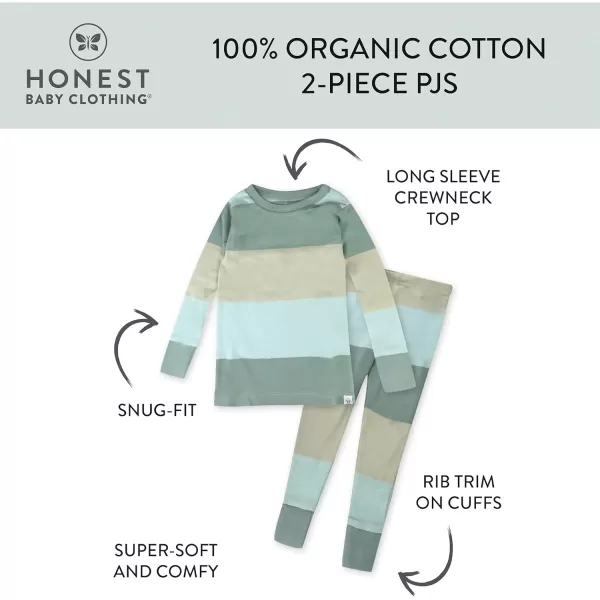 HonestBaby Multipack 2Piece Pajamas Sleepwear PJs 100 Organic Cotton for Infant Baby and Toddler Boys UnisexJumbo Stripe Sage