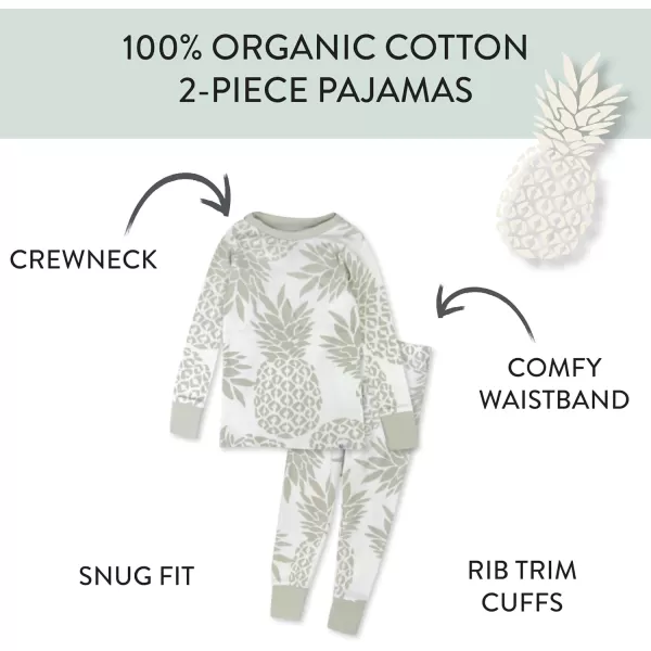 HonestBaby Multipack 2Piece Pajamas Sleepwear PJs 100 Organic Cotton for Infant Baby and Toddler Boys UnisexPineapple Leaf Ivory