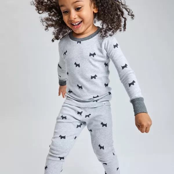 HonestBaby Multipack 2Piece Pajamas Sleepwear PJs 100 Organic Cotton for Infant Baby and Toddler Boys UnisexScotty Dog Light Heather Grey