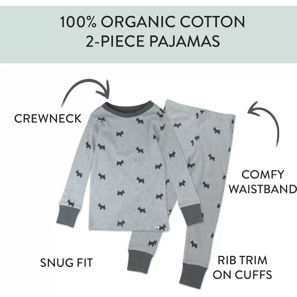 HonestBaby Multipack 2Piece Pajamas Sleepwear PJs 100 Organic Cotton for Infant Baby and Toddler Boys UnisexScotty Dog Light Heather Grey