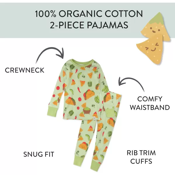 HonestBaby Multipack 2Piece Pajamas Sleepwear PJs 100 Organic Cotton for Infant Baby and Toddler Boys UnisexTaco Time