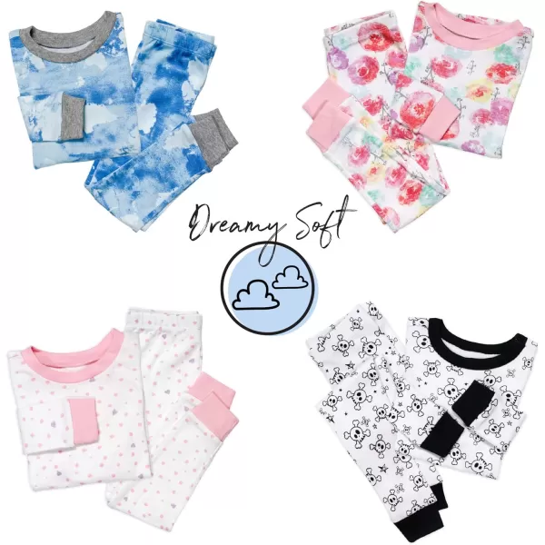 HonestBaby Multipack 2Piece Pajamas Sleepwear PJs 100 Organic Cotton for Infant Baby and Toddler Boys UnisexTossed Skulls