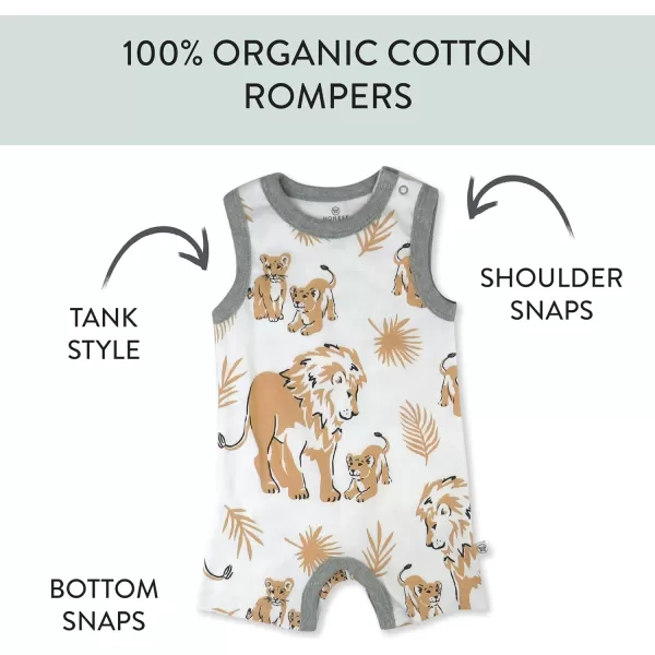 HonestBaby Multipack Short Romper Sets and Dresses 100 Organic Cotton for Infant Baby and Toddler Boys Girls UnisexLion