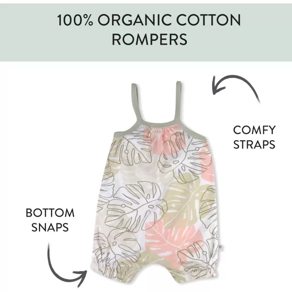 HonestBaby Multipack Short Romper Sets and Dresses 100 Organic Cotton for Infant Baby and Toddler Boys Girls UnisexPink Avocado Leaf