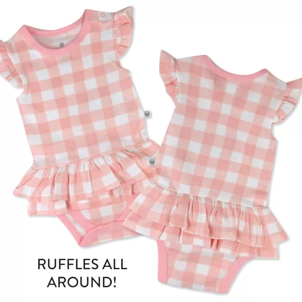 HonestBaby Multipack Short Romper Sets and Dresses 100 Organic Cotton for Infant Baby and Toddler Boys Girls UnisexPink Check