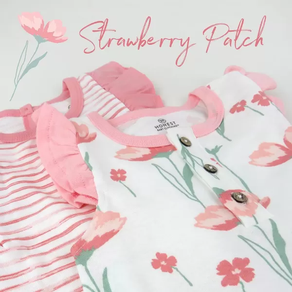 HonestBaby Multipack Short Romper Sets and Dresses 100 Organic Cotton for Infant Baby and Toddler Boys Girls UnisexStrawberry Pink Floral